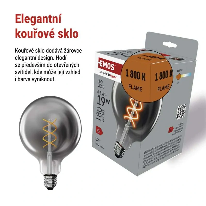 Emos Z58311 DECO SMOKE BULB - Retro LED žárovka E27 G125 s kouřovým sklem, 4,5W, 1800K