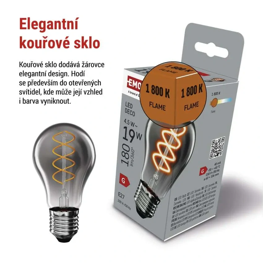 Emos Z55311 DECO SMOKE BULB - Retro LED žárovka E27 A60 s kouřovým sklem, 4,5W, 1800K