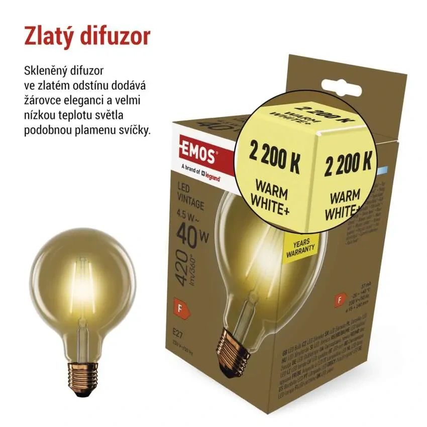 Emos Z52032 DECO VINTAGE BULB - Retro LED dekorativní žárovka G95, 4,5W, 2200K