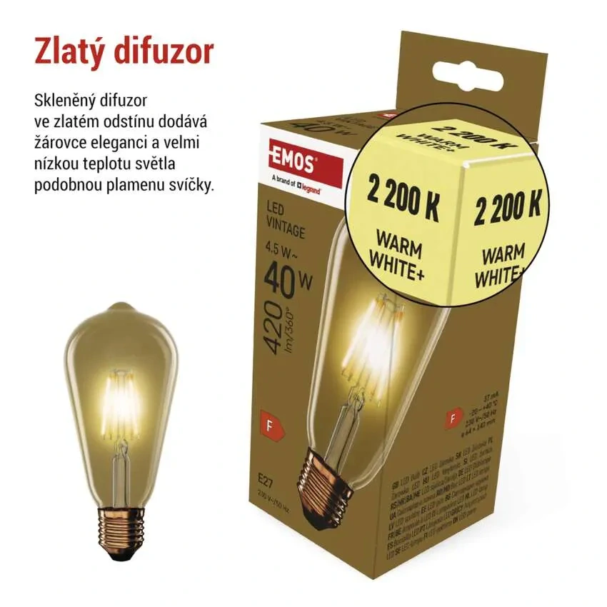 Emos Z57032 DECO VINTAGE BULB - Retro LED dekorativní žárovka ST64, 4,5W, 2200K