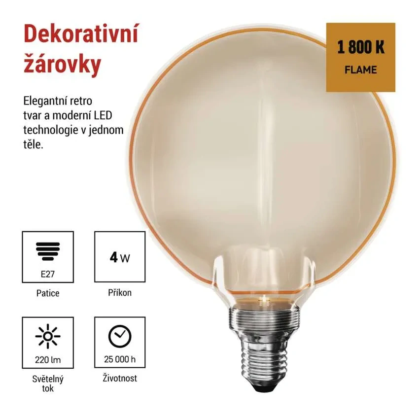 Emos Z5BO11 DECO VINTAGE BULB - Retro LED dekorativní žárovka G130OA, 4W, 1800K