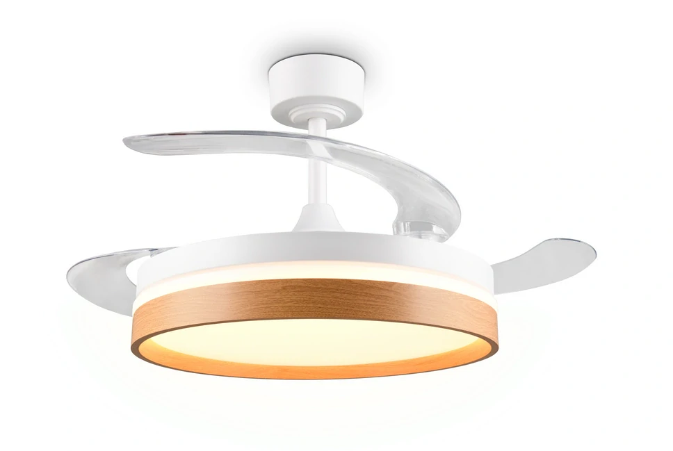 Trio Leuchten R69642101 VOLDA - Stropní LED ventilátor s dálkovým ovladačem v imitaci dřeva, LED 30W, 3500lm, 2700-6500K, Ø 106cm