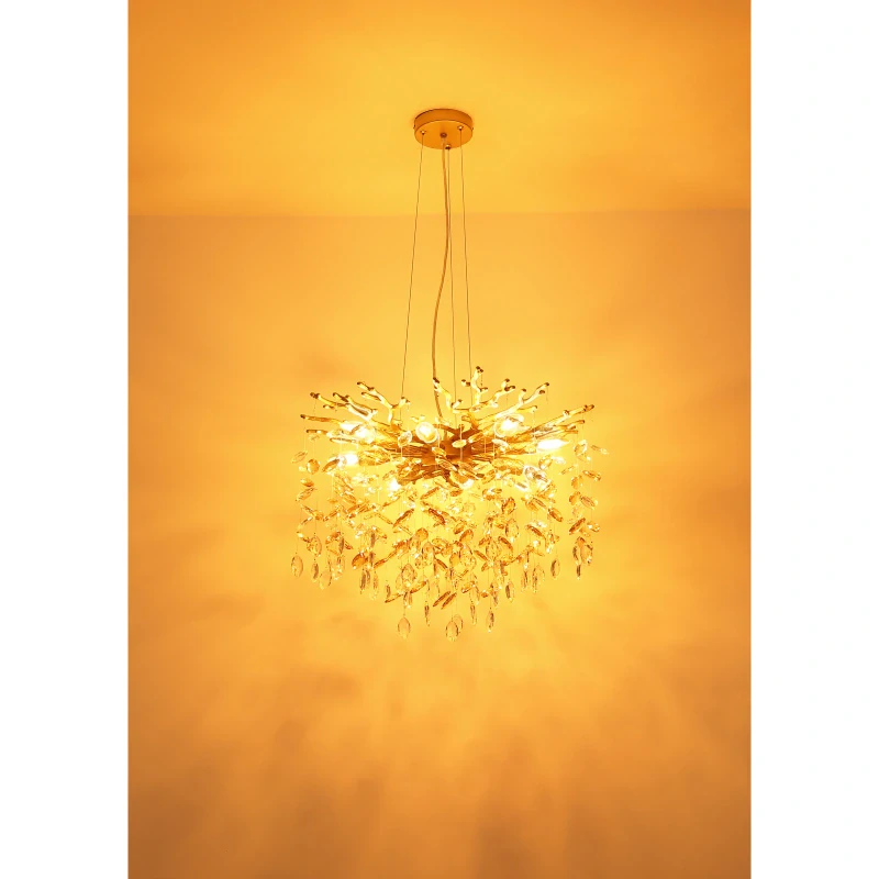 Globo 64138H1G QUEENA - Závěsný zlatý lustr se skleněnými kříšťálovými ověsky, 8 x E14, 60cm