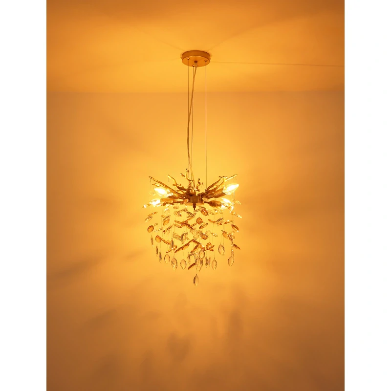Globo 64138HG QUEENA - Závěsný zlatý lustr se skleněnými kříšťálovými ověsky, 4 x E14, 40cm
