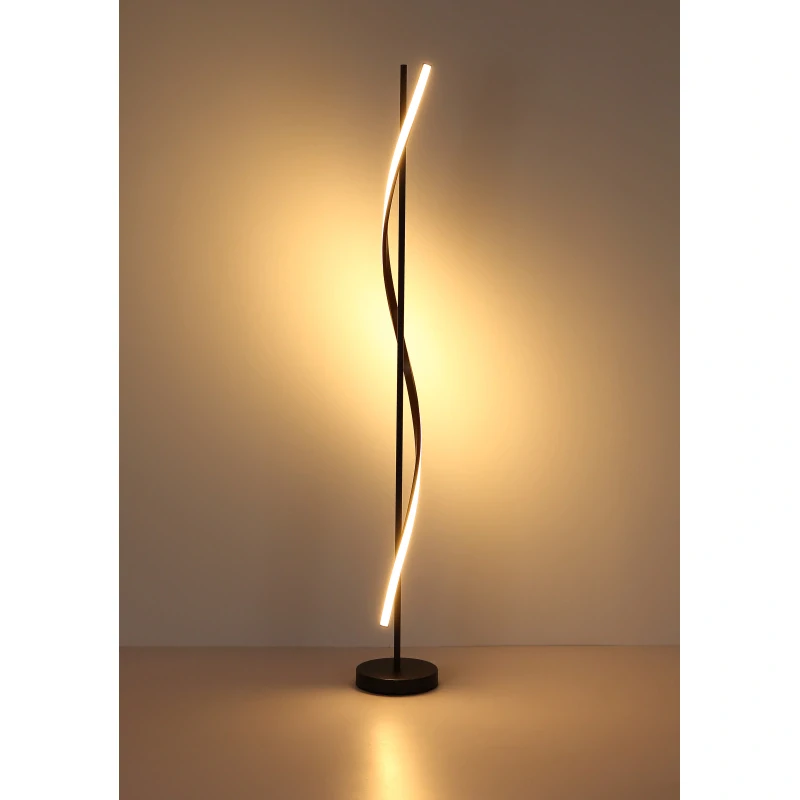 Globo 67354S WATKINS - Stojací lampa v matné černé barvě s imitací dřeva 30W, 3000K, 150cm