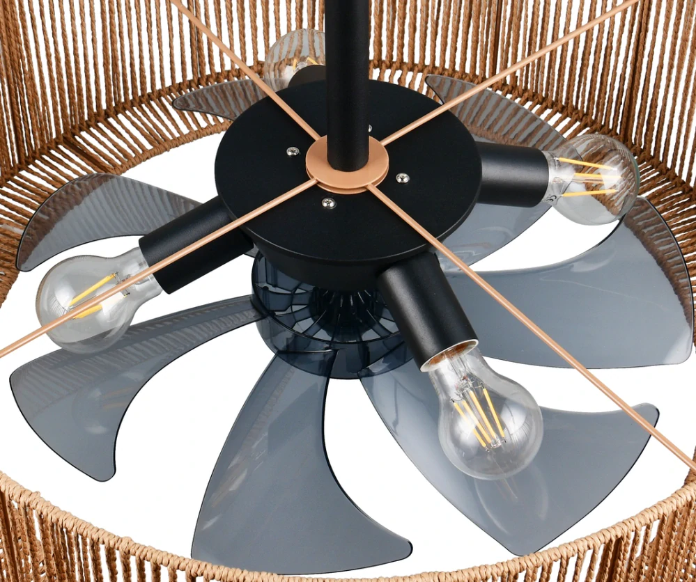 Trio Leuchten R66905036 SMILLUM - Stropní ventilátor se stínidlem z konopí a dálkovým ovladačem, 4 x E27,  Ø 61cm