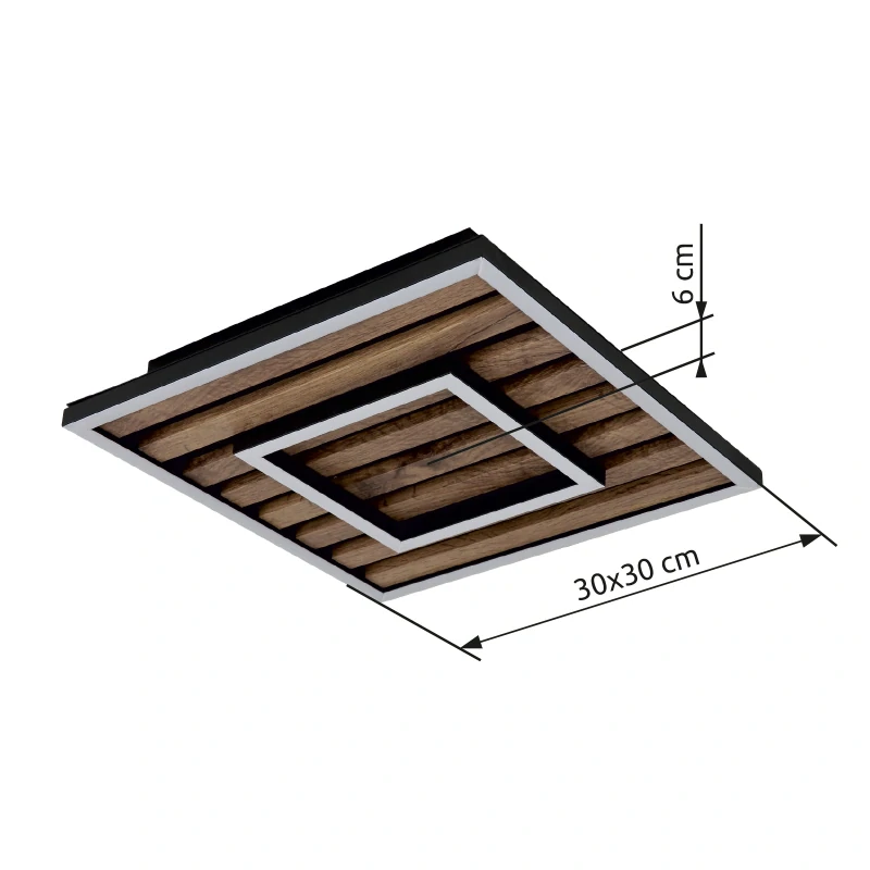 Globo 67345D WOODY - Stropní LED svítidlo v černé barvě s MDF dřevem, LED 15W, 3000K, 30x30cm