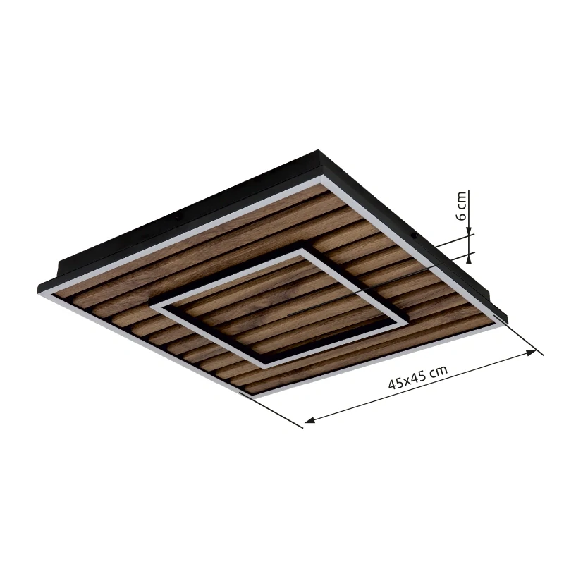 Globo 67345D1 WOODY - Stropní LED svítidlo v černé barvě s MDF dřevem, LED 36W, 3000K, 45 x 45cm