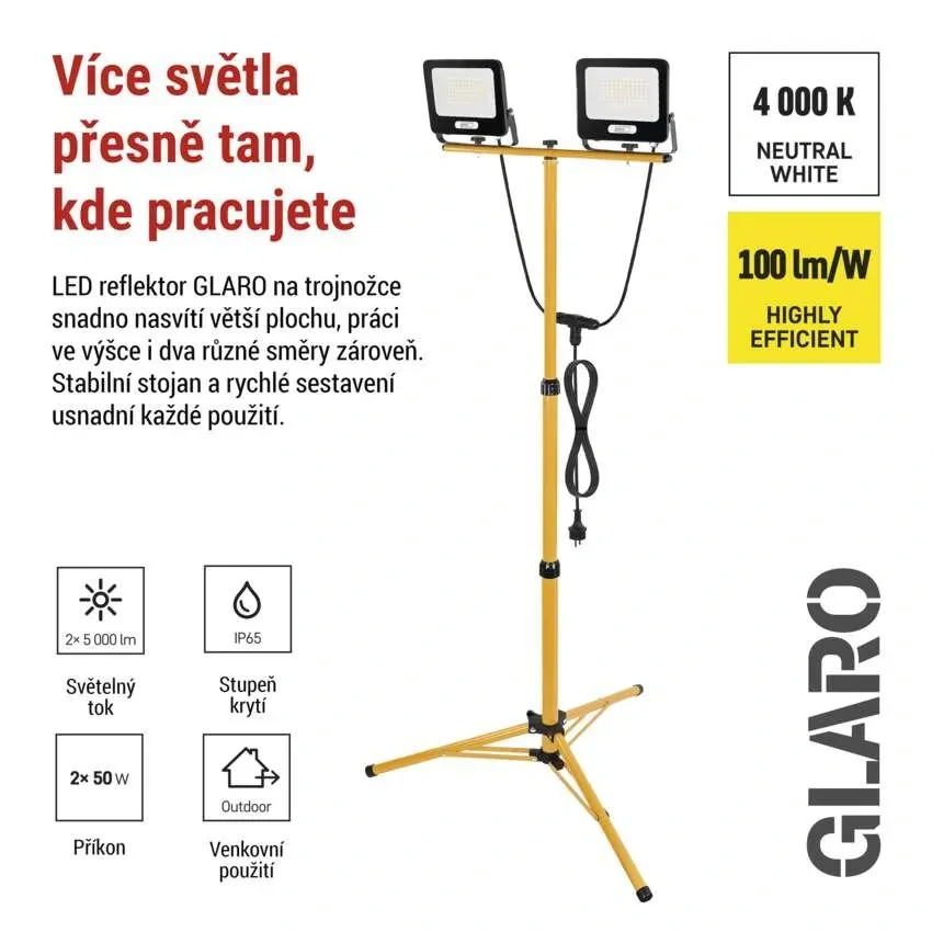 Emos ZS3214.2 GLARO - Přenosné LED reflektory na trojnožce, 2 x 50W, IP65