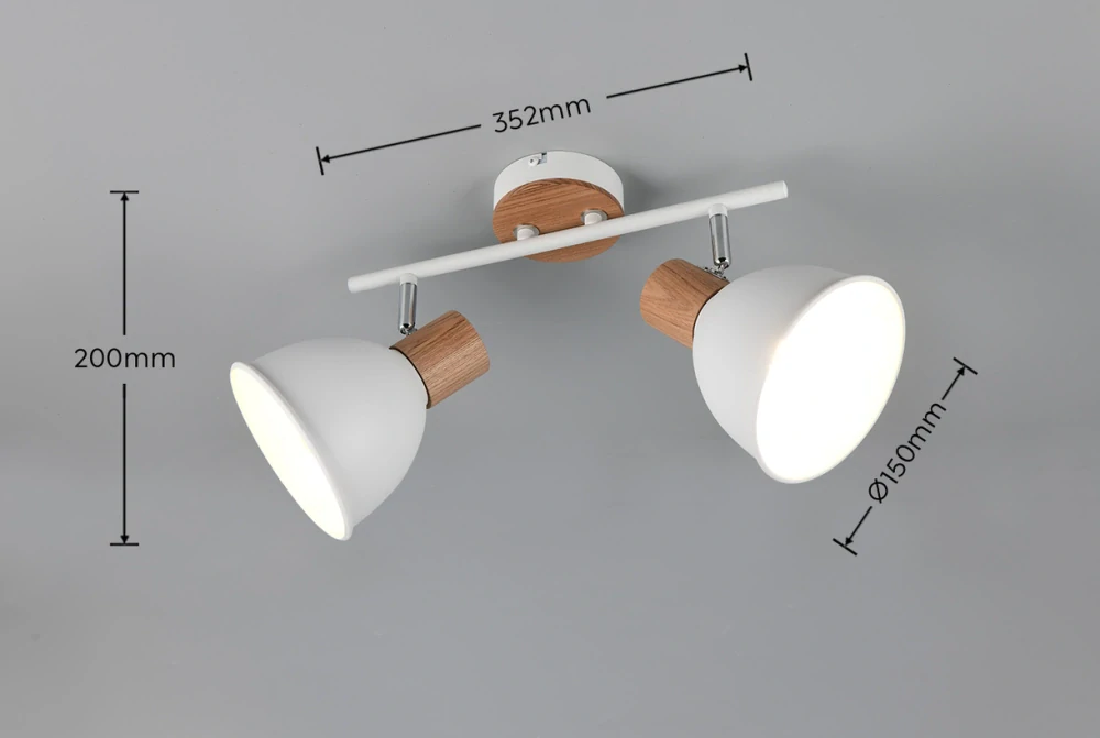 Trio Leuchten R86672031 DELUME - Stropní bílá dvojbodovka se dřevem, 2 x E27