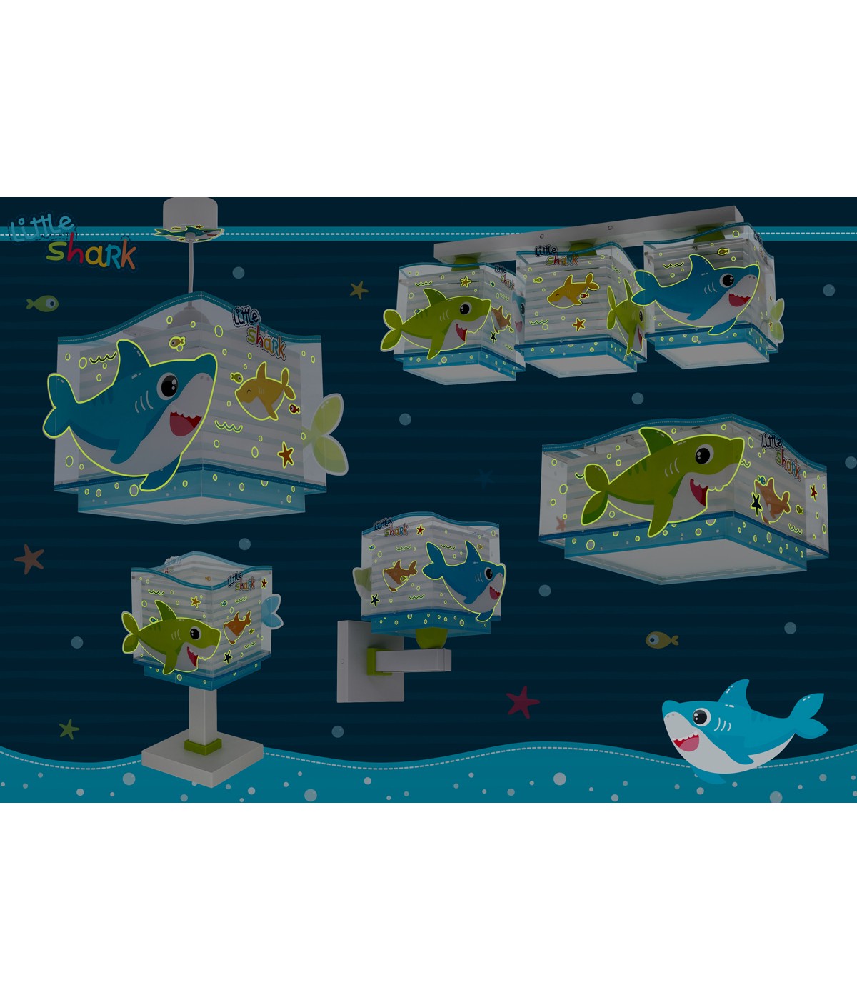 Dalber 63476 SHARKS - Dětské fosforeskující stropní svítidlo s motivem malých žraloků + Dárek 2x LED žárovka