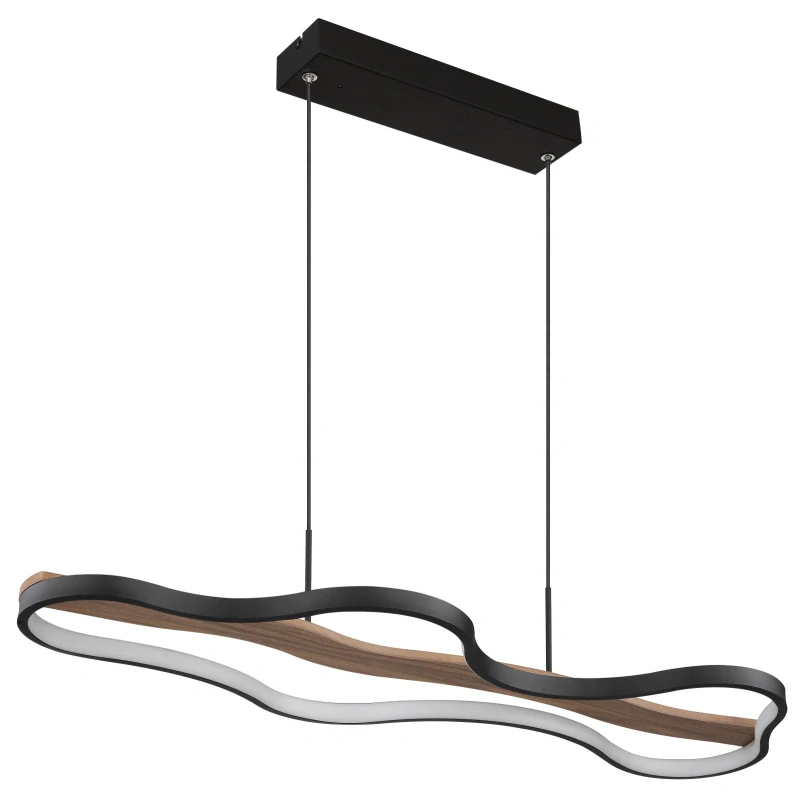 Globo 67181H BEZZY - Moderní LED lustr nad jídelní stůl v černé barvě se dřevem, dálkové ovládání LED 30W, 2700 - 6000K, 80 x 28cm