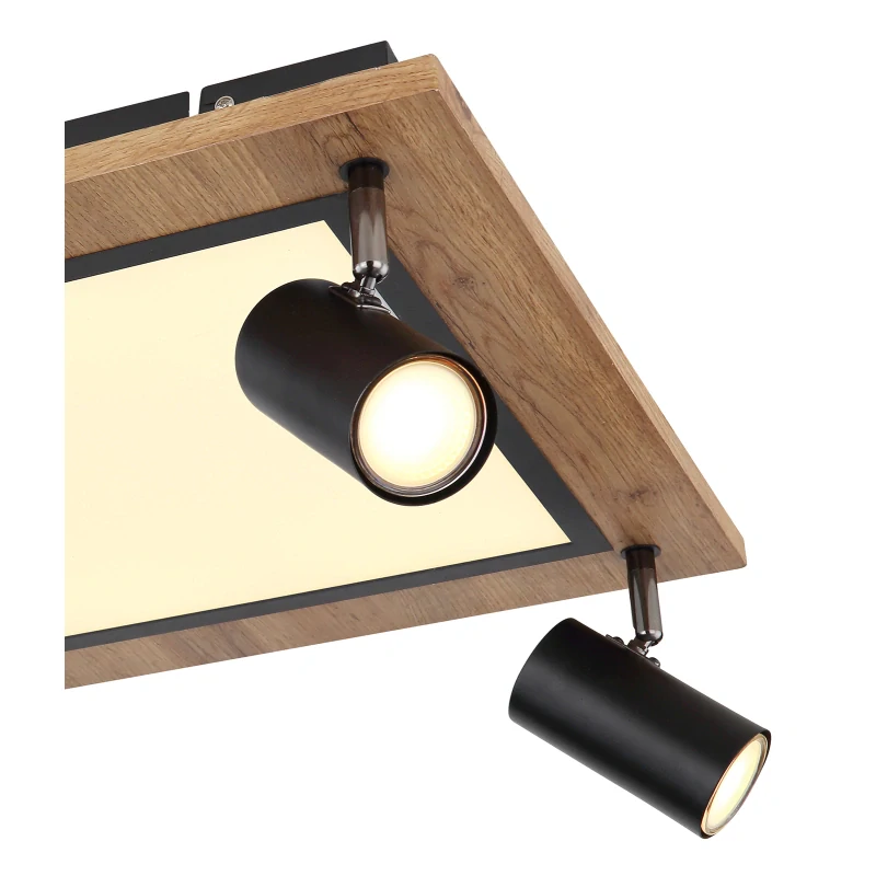 Globo 67306D2 ULLA - LED stropní svítidlo v černé barvě s MDF dřevem a natáčecími bodovkami, LED 24W + 4 x GU10, 3000K, 45 x 45cm