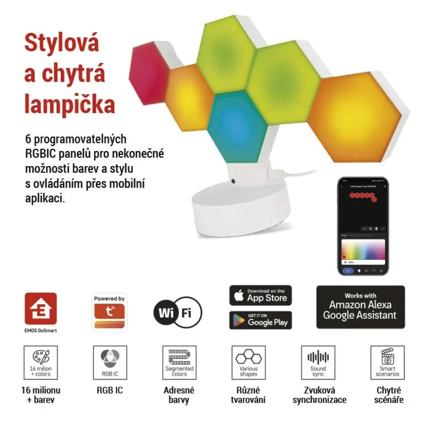 Emos ZIW426R GO SMART - LED RGB LED stolní lampa Hexagon bílá, 6 dílů, stmívatelná, WiFi, 5,5W