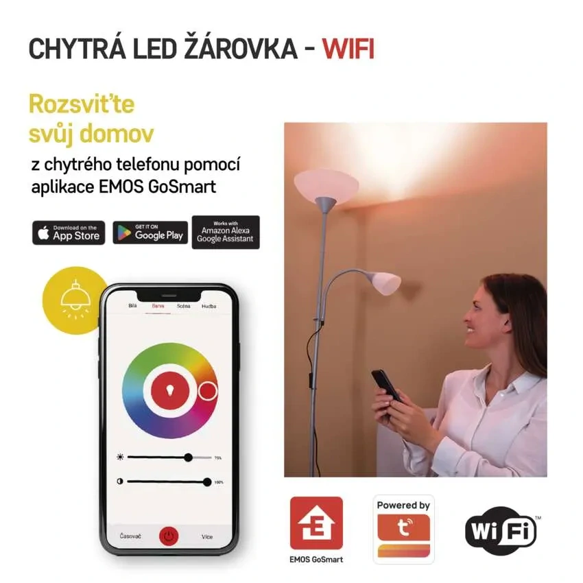 EMOS ZQW514R GO SMART - Chytrá LED RGB žárovka A60, ovládání z mobilní aplikace, LED 9W, 2700-6500K + RGB, E27