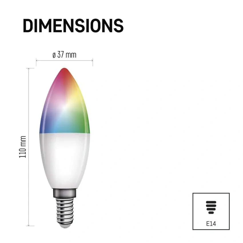 EMOS ZQW322R GO SMART - Chytrá LED RGB žárovka E14 svíčka, ovládání z mobilní aplikace, LED 4,8W, 2700-6500K + RGB, E14