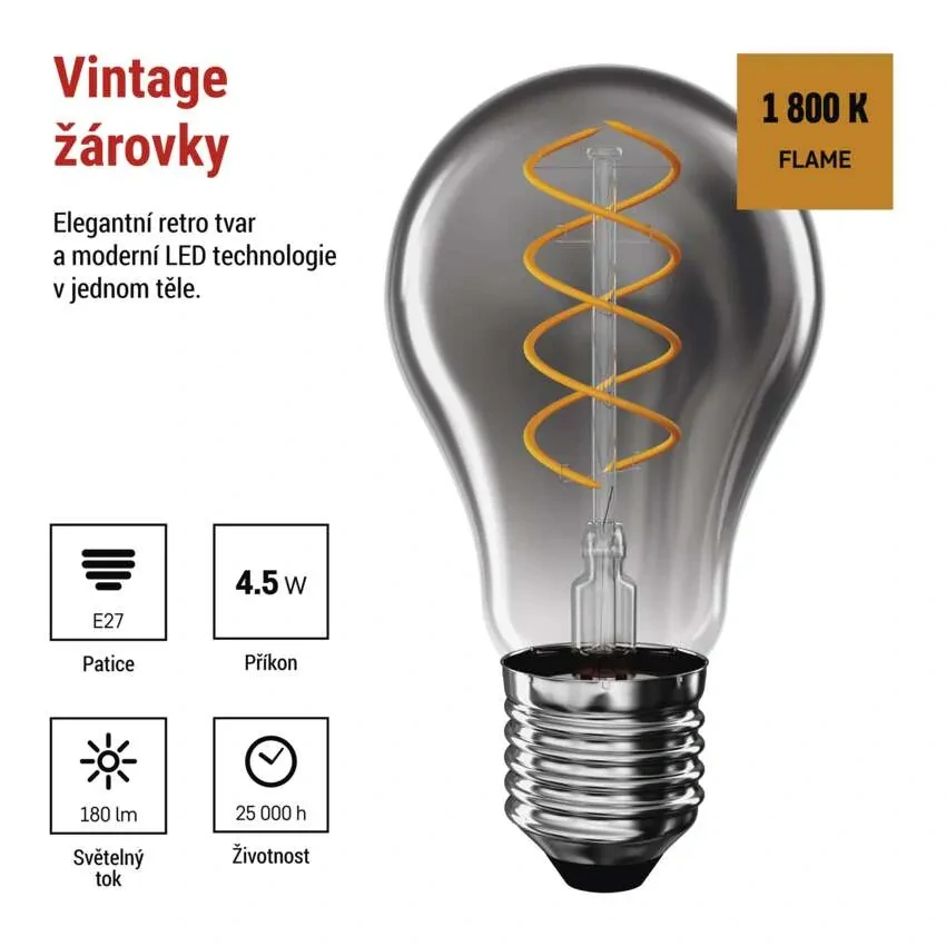 Emos Z55311 DECO SMOKE BULB - Retro LED žárovka E27 A60 s kouřovým sklem, 4,5W, 1800K