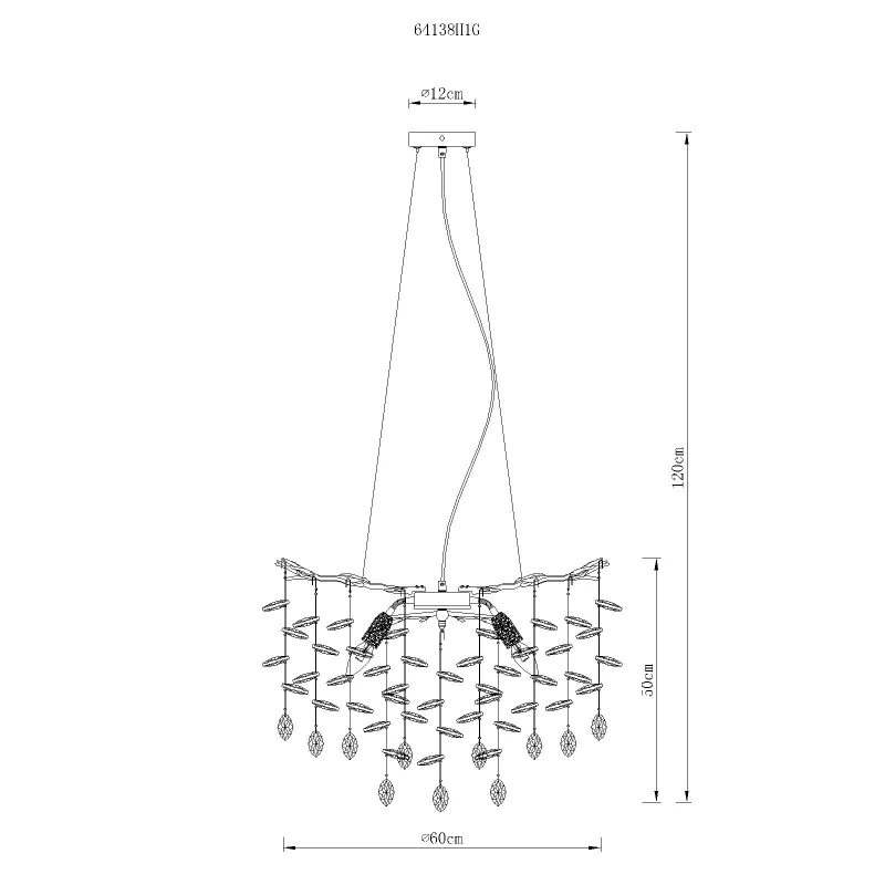 Globo 64138H1G QUEENA - Závěsný zlatý lustr se skleněnými kříšťálovými ověsky, 8 x E14, 60cm
