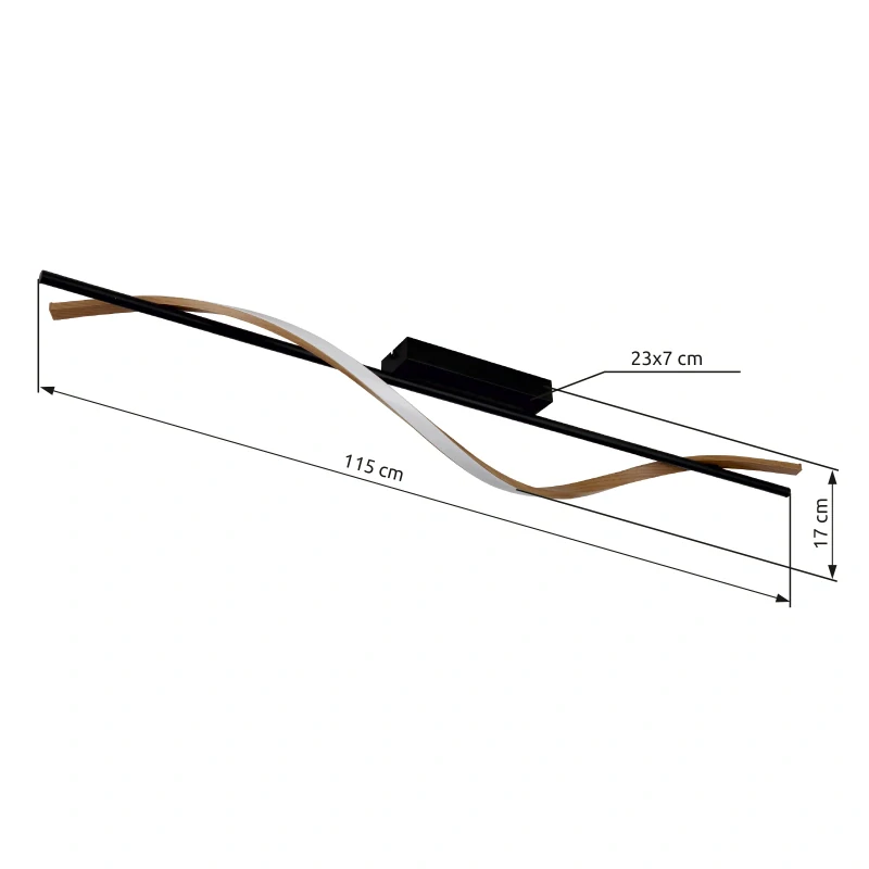 Globo 67354D WATKINS - Stropní svítidlo v matné černé barvě s imitací dřeva 20,5W, 3000K, 115cm