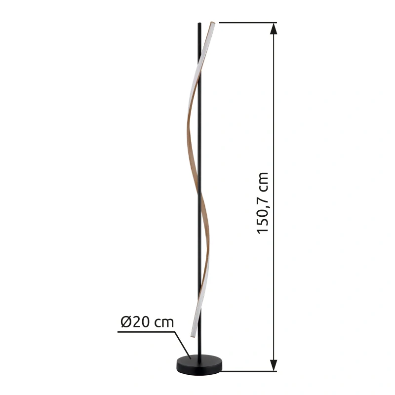 Globo 67354S WATKINS - Stojací lampa v matné černé barvě s imitací dřeva 30W, 3000K, 150cm