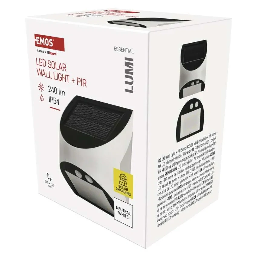 Emos ZG172S LUMI - LED nástěnné solární svítidlo s pohybovým čidlem, 240lm, 4000K, IP54
