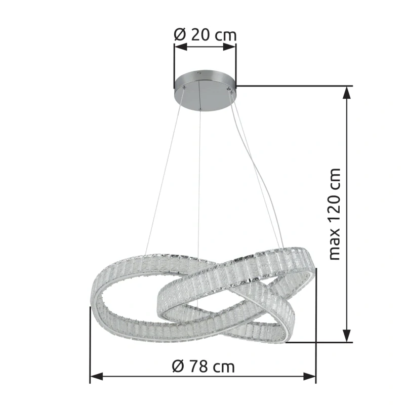 Globo 67162-110CCT MUCKY - Křišťálový závěsný lustr stmívatelný ovladačem, LED 110W, 2700–6500K, Ø 78cm