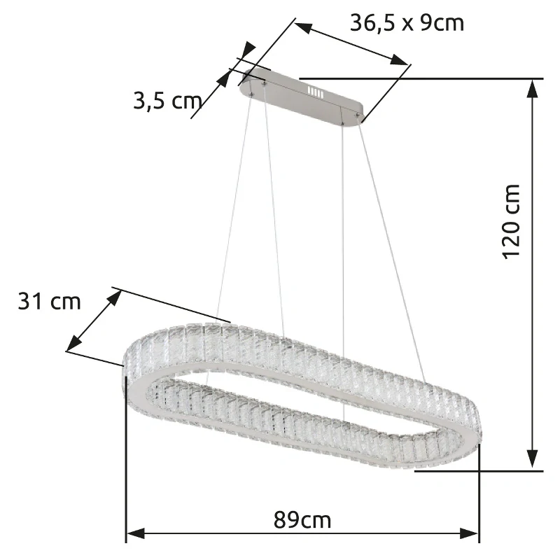 Globo 67162-58 MUCKY - Křišťálový závěsný lustr stmívatelný ovladačem, LED 58W, 2700–6500K