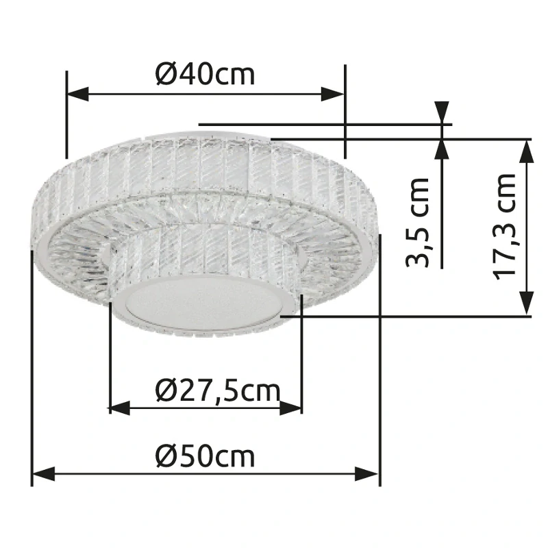 Globo 67162-50D MUCKY - Křišťálový přisazený lustr stmívatelný ovladačem, LED 50W, 2700–6000K, Ø 50cm
