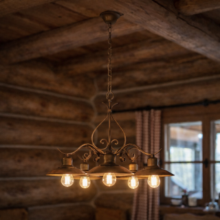 Redo LENA 02-761 - Pětiramenný rustikální lustr se zlatou patinou, 5 x 27, Ø 66,5cm 