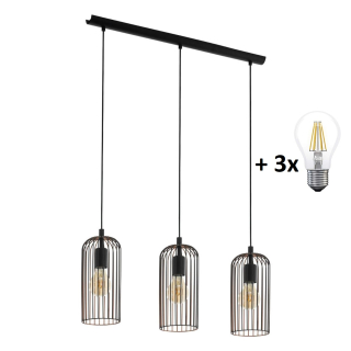 Eglo 49645 ROCCAMENA - Závěsný tříramenný retro lustr + Dárek 3x LED retro žárovka