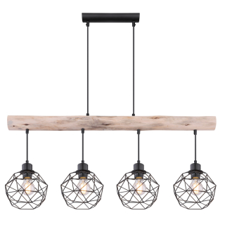 Globo 15416-4 THEODOR - Závěsné retro svítidlo s dřevěnou lištou  4 x E27, 85cm šířka