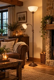 Trio Leuchten R46322024 COUNTRY - Rustilkální stojací lampa v hnědé barvě 1 x E27 + 1 x E14, výška 184cm