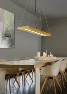 Trio Leuchten 323710130 BRAD - Vypínačem stmívatelné LED závěsné dřevěné svítidlo, LED 27W, 3000K, 100cm šířka
