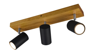 Trio Leuchten 812400332 MARLEY wood black - Stropní bodové svítidlo v černé barvě se dřevěnou monturou 3 x GU10