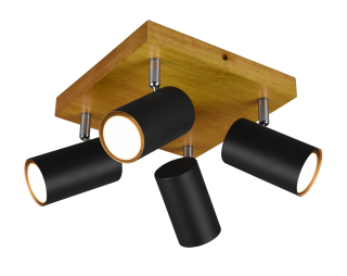 Trio Leuchten 812400432 MARLEY wood black - Stropní bodové svítidlo v černé barvě se dřevěnou monturou 4 x GU10