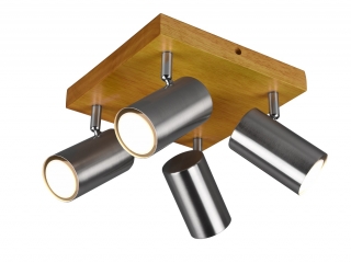 Trio Leuchten 812400407 MARLEY wood nikl - Stropní bodové svítidlo ve stříbrné barvě se dřevěnou monturou 4 x GU10