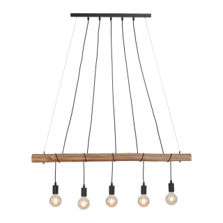 Leuchten Direkt 15515-18 DAMIAN - Závěsný lustr nad stůl s dřevěnou lištou 5 x E27, šířka 120cm