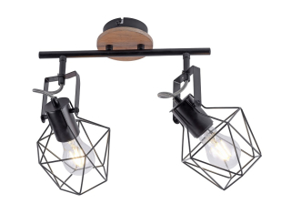 Leuchten Direkt 15672-78 JARO - Stropní nebo nástěnné retro industriální svítidlo ve dřevě a kovu 2 x E27, šířka 40cm