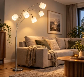 Trio Leuchten R46330501 TOMMY - Moderní pětiramenná stojací lampa 5 x E14, 200cm výška / bílá