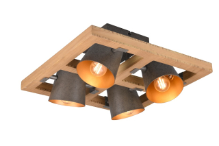Trio Leuchten 601900467 BELL - Stropní čtyřramenné svítidlo se dřevěnou monturou 4 x E14