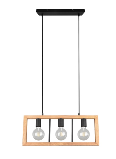 Trio Leuchten 313800332 AGRA - Závěsné svítidlo nad stůl se dřevem 3 x E27, šířka 60cm