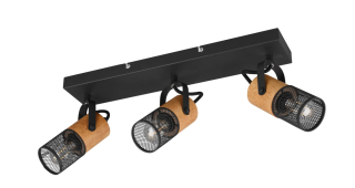 Trio Leuchten 804300332 TOSH - Stopní tříbodové svítidlo v černé barvě se dřevěnými prvky 3 x E14, 44cm