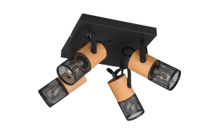 Trio Leuchten 804300432 TOSH - Stropní bodové svítidlo v černé barvě se dřevěnými prvky 4 x E14, 22 x 22cm