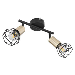 Globo 54802S-2AB XARA - Stropní retro bodové svítidlo v černé a mosazné barvě 2 x E14