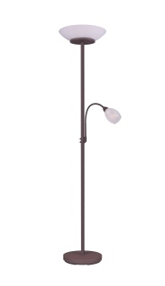 Trio Leuchten R40063124 GERRY - Moderní stojací lampa do obýváku v rustikální hnědé barvě, 2 x E27 + 1x E14, 180cm