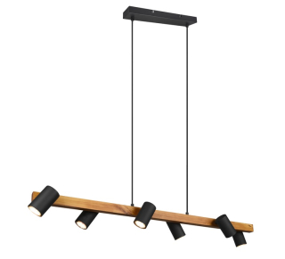 Trio Leuchten 312490632 MARLEY wood black  -Závěsný bodový lustr s dřevěnou lištou nad stůl v černé barvě, 6 x GU10, 115cm