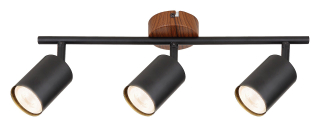 Rabalux 5297 EDMUND - Bodové stropní svítidlo v černé barvě s monturou v imitaci dřeva, 3 x GU10, 42cm