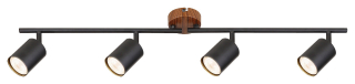 Rabalux 5298 EDMUND - Bodové stropní svítidlo v černé barvě s monturou v imitaci dřeva, 4 x GU10, 79cm