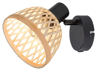 Rabalux 3133 RATTAN - Elegantní nástěnná lampička s ratanovým stínidlem, vypínač, 1 x E14