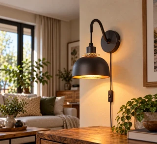 Trio Leuchten R20811732 PUNCH - Nástěnná černá lampa s vypínačem na kabelu, 1 x E27